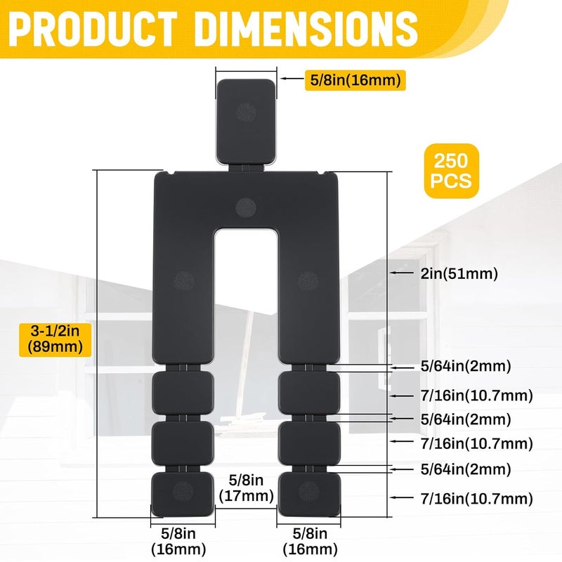Otoolling 250 Pcs 1/16" x 3-1/2" Stack Shims Bulk Stackable Black Shims for Windows & Doors - Image 2